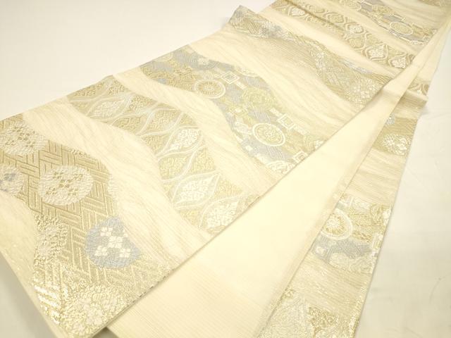 平和屋着物＊夏物 六通柄袋帯 唐織 抽象花文 金糸 正絹 逸品 DAAY8146cm