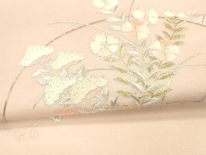 平和屋着物＊夏物　両面　太鼓柄袋帯　駒刺繍　総刺繍　扇面蔦の葉花文　抽象文様　金銀糸　正絹　逸品　DAAY8147cm