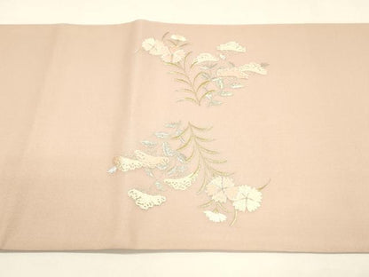 平和屋着物＊夏物　両面　太鼓柄袋帯　駒刺繍　総刺繍　扇面蔦の葉花文　抽象文様　金銀糸　正絹　逸品　DAAY8147cm