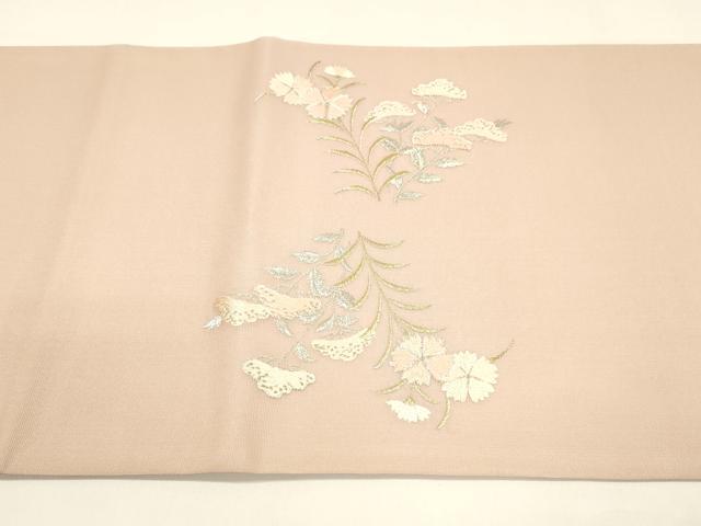 平和屋着物＊夏物　両面　太鼓柄袋帯　駒刺繍　総刺繍　扇面蔦の葉花文　抽象文様　金銀糸　正絹　逸品　DAAY8147cm