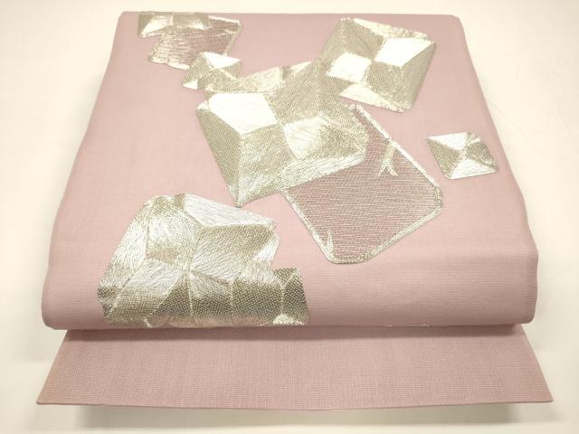 平和屋着物＊夏物　両面　太鼓柄袋帯　駒刺繍　総刺繍　扇面蔦の葉花文　抽象文様　金銀糸　正絹　逸品　DAAY8147cm