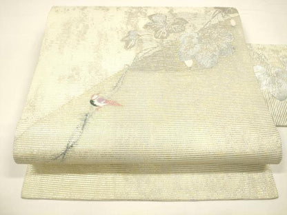 平和屋着物＊夏物 九寸名古屋帯 唐織 蔦の葉文 鳥 金銀糸 引箔 正絹 逸品 DAAY8150cm