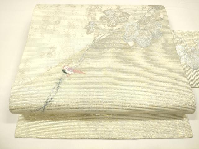 平和屋着物＊夏物 九寸名古屋帯 唐織 蔦の葉文 鳥 金銀糸 引箔 正絹 逸品 DAAY8150cm