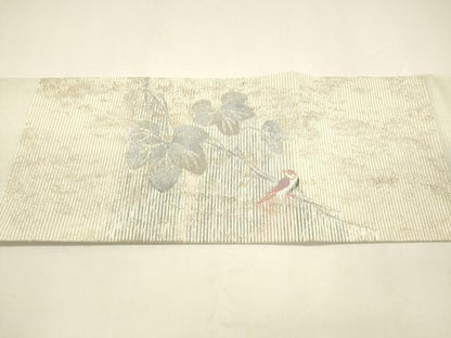 平和屋着物＊夏物 九寸名古屋帯 唐織 蔦の葉文 鳥 金銀糸 引箔 正絹 逸品 DAAY8150cm