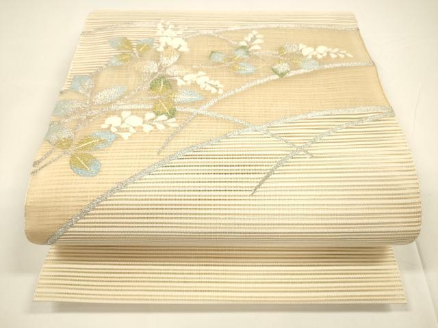 平和屋着物＊夏物 絽綴れ 八寸名古屋帯 草葉文 金銀糸 正絹 逸品 DAAY8153cm