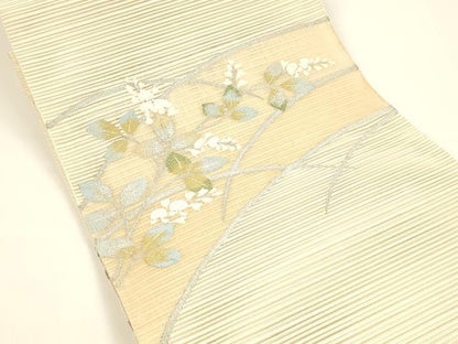 平和屋着物＊夏物 絽綴れ 八寸名古屋帯 草葉文 金銀糸 正絹 逸品 DAAY8153cm