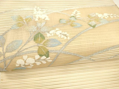 平和屋着物＊夏物 絽綴れ 八寸名古屋帯 草葉文 金銀糸 正絹 逸品 DAAY8153cm