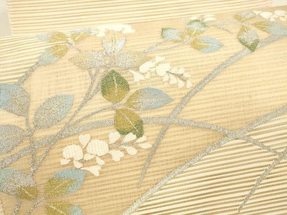 平和屋着物＊夏物 絽綴れ 八寸名古屋帯 草葉文 金銀糸 正絹 逸品 DAAY8153cm