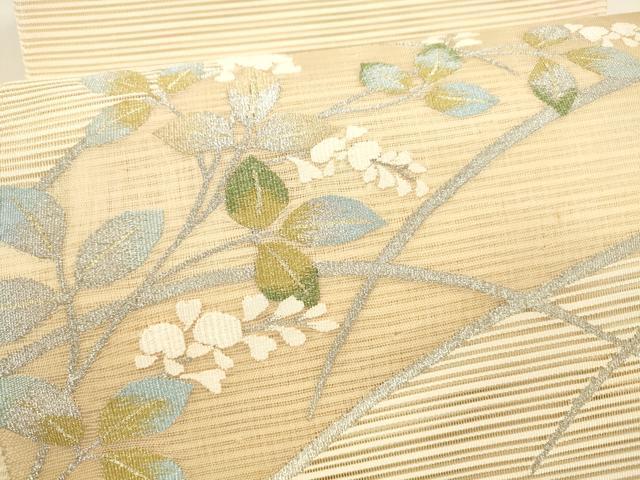 平和屋着物＊夏物 絽綴れ 八寸名古屋帯 草葉文 金銀糸 正絹 逸品 DAAY8153cm