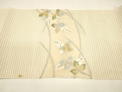平和屋着物＊夏物 絽綴れ 八寸名古屋帯 草葉文 金銀糸 正絹 逸品 DAAY8153cm