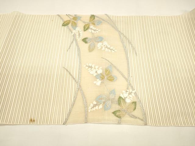 平和屋着物＊夏物 絽綴れ 八寸名古屋帯 草葉文 金銀糸 正絹 逸品 DAAY8153cm