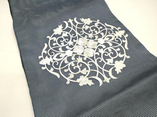 平和屋着物＊夏物 九寸開き名古屋帯 駒刺繍 総刺繍 正倉院花文 正絹 逸品 DAAY8154cm