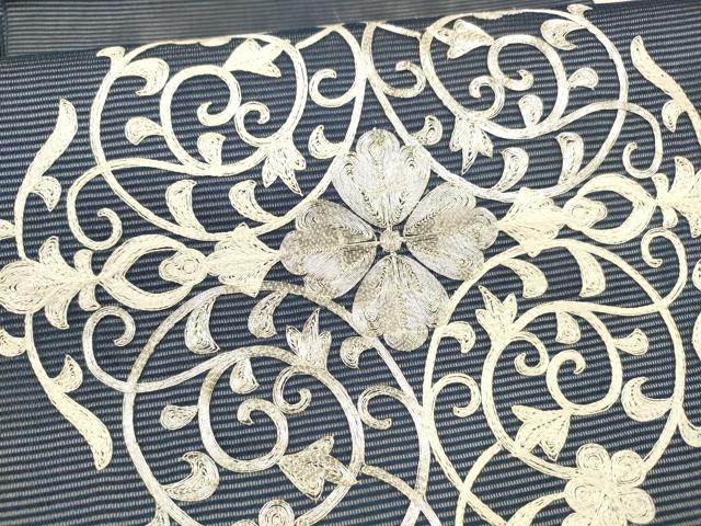 平和屋着物＊夏物 九寸開き名古屋帯 駒刺繍 総刺繍 正倉院花文 正絹 逸品 DAAY8154cm
