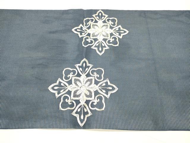 平和屋着物＊夏物 九寸開き名古屋帯 駒刺繍 総刺繍 正倉院花文 正絹 逸品 DAAY8154cm