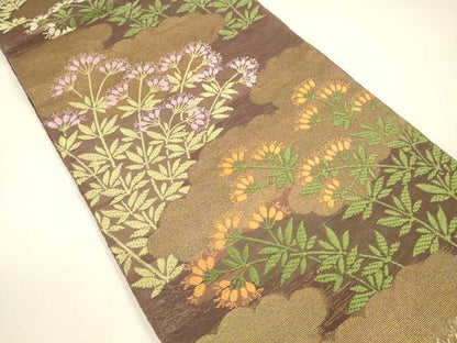 平和屋着物＊夏物 六通柄袋帯 唐織 草花文 金糸 正絹 逸品 DAAY8163cm
