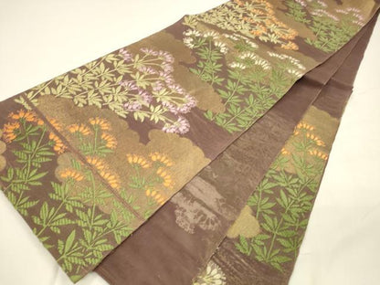平和屋着物＊夏物 六通柄袋帯 唐織 草花文 金糸 正絹 逸品 DAAY8163cm