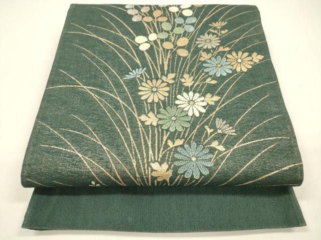 平和屋着物＊夏物 六通柄袋帯 草花文 金銀糸 正絹 逸品 DAAY8173cm