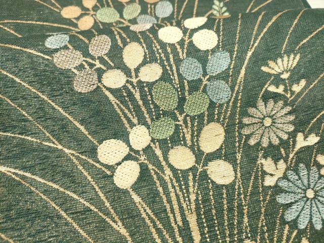 平和屋着物＊夏物 六通柄袋帯 草花文 金銀糸 正絹 逸品 DAAY8173cm