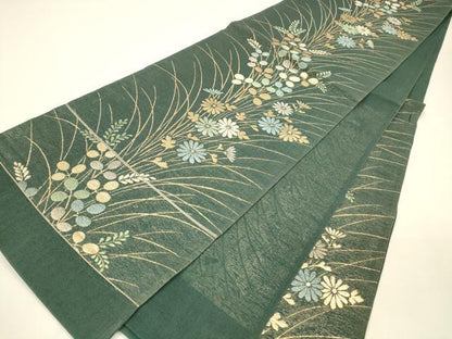 平和屋着物＊夏物 六通柄袋帯 草花文 金銀糸 正絹 逸品 DAAY8173cm