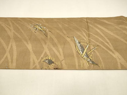 平和屋着物＊夏物 アンティーク 大正ロマン 九寸名古屋帯 夏虫草葉文 金銀糸 正絹 逸品 DAAY8177cm