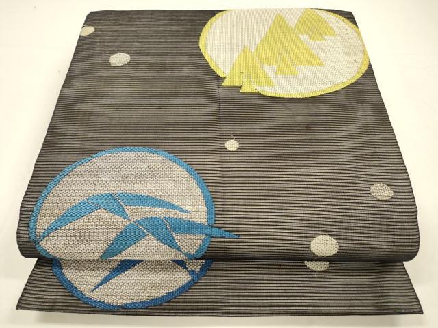 平和屋着物＊夏物 アンティーク 大正ロマン 両面 六通柄袋帯 刺繍 魚 抽象丸文 金銀糸 正絹 逸品 DAAY8178cm