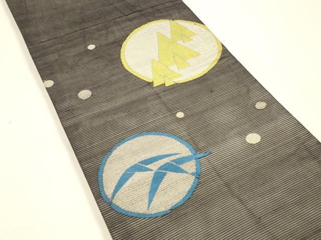 平和屋着物＊夏物 アンティーク 大正ロマン 両面 六通柄袋帯 刺繍 魚 抽象丸文 金銀糸 正絹 逸品 DAAY8178cm