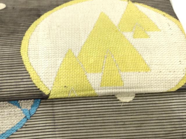 平和屋着物＊夏物 アンティーク 大正ロマン 両面 六通柄袋帯 刺繍 魚 抽象丸文 金銀糸 正絹 逸品 DAAY8178cm