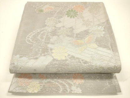 平和屋着物＊夏物 六通柄 京袋帯 流水筏花蝶文 銀糸 正絹 逸品 DAAY8179cm
