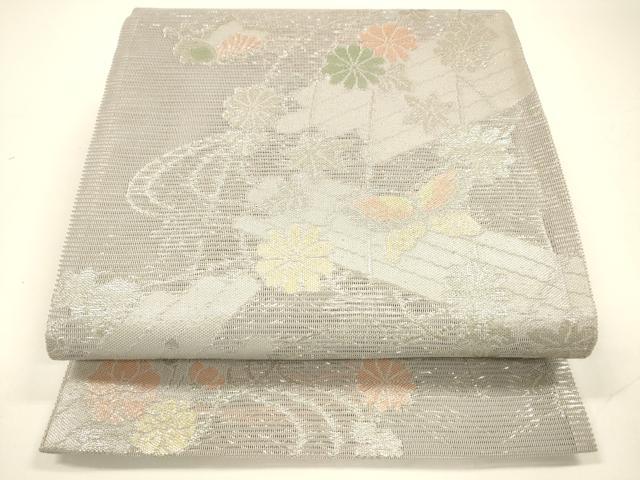 平和屋着物＊夏物 六通柄 京袋帯 流水筏花蝶文 銀糸 正絹 逸品 DAAY8179cm