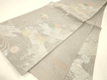平和屋着物＊夏物 六通柄 京袋帯 流水筏花蝶文 銀糸 正絹 逸品 DAAY8179cm