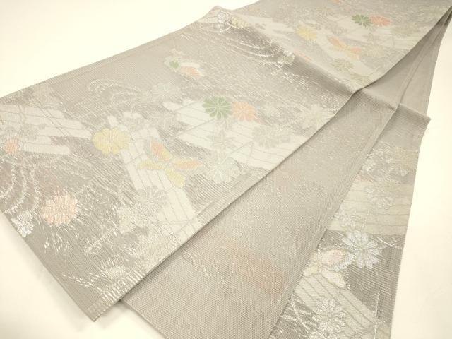 平和屋着物＊夏物 六通柄 京袋帯 流水筏花蝶文 銀糸 正絹 逸品 DAAY8179cm
