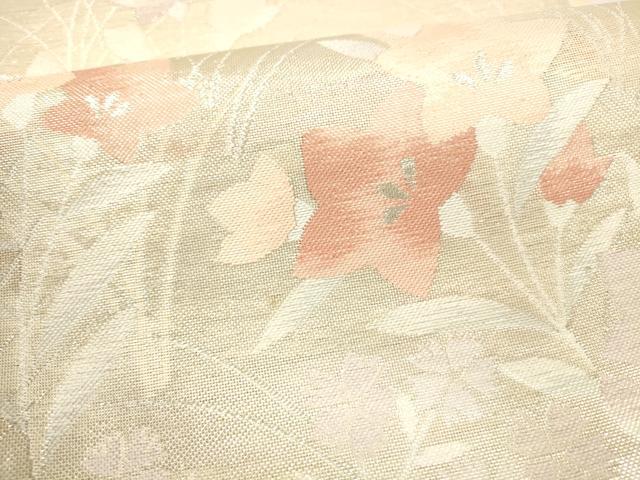 平和屋着物＊夏物 六通柄袋帯 流水草花文 銀糸 正絹 逸品 DAAY8181cm