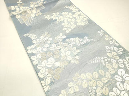 平和屋着物＊夏物 六通柄 本袋帯 流水草葉文 銀糸 正絹 逸品 DAAY8182cm