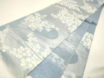 平和屋着物＊夏物 六通柄 本袋帯 流水草葉文 銀糸 正絹 逸品 DAAY8182cm