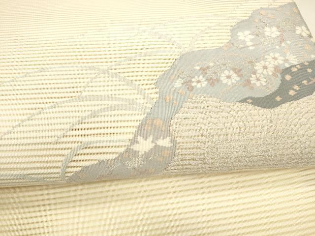 平和屋着物＊夏物 絽綴れ 八寸名古屋帯 流水草花文 銀糸 正絹 逸品 DAAY8183cm