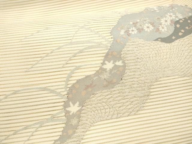 平和屋着物＊夏物 絽綴れ 八寸名古屋帯 流水草花文 銀糸 正絹 逸品 DAAY8183cm