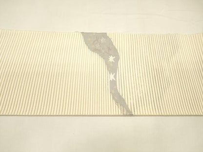 平和屋着物＊夏物 絽綴れ 八寸名古屋帯 流水草花文 銀糸 正絹 逸品 DAAY8183cm