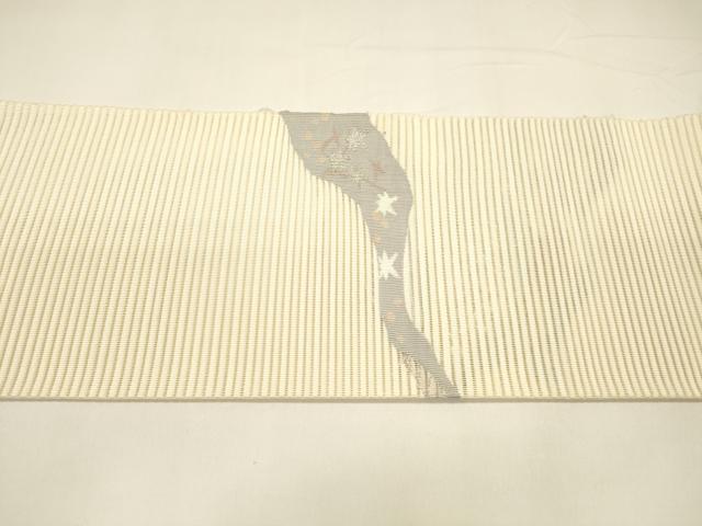 平和屋着物＊夏物 絽綴れ 八寸名古屋帯 流水草花文 銀糸 正絹 逸品 DAAY8183cm