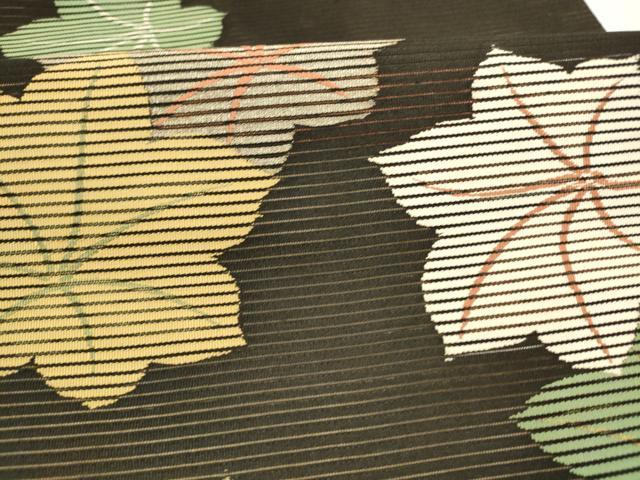 平和屋着物＊夏物 アンティーク 大正ロマン 九寸名古屋帯 舞葉文 黒地 金銀糸 正絹 逸品 DAAY8185cm