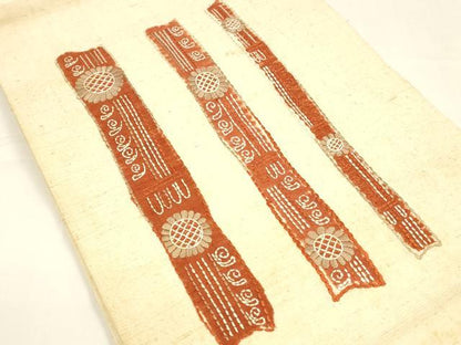 平和屋着物●九寸開き名古屋帯　生紬　総刺繍　刺し子　花間道　正絹　逸品　DAAY8196cm