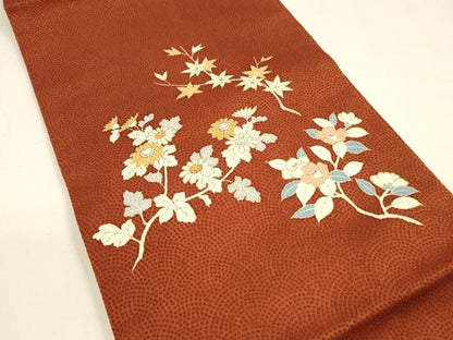 平和屋着物●九寸名古屋帯 刺繍 枝花文 金糸 正絹 逸品 DAAY8208cm