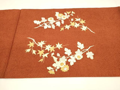 平和屋着物●九寸名古屋帯 刺繍 枝花文 金糸 正絹 逸品 DAAY8208cm