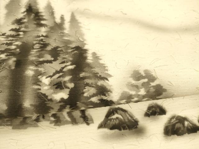 平和屋着物●九寸名古屋帯　髭紬　作家物　手描き　遠山風景文　正絹　逸品　DAAY8217cm