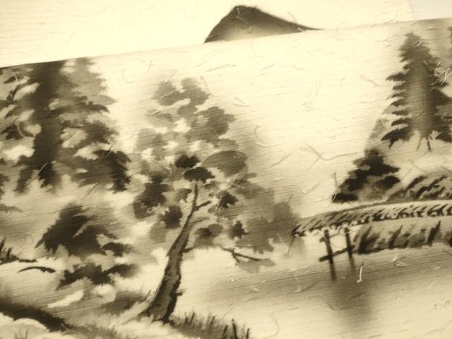 平和屋着物●九寸名古屋帯　髭紬　作家物　手描き　遠山風景文　正絹　逸品　DAAY8217cm