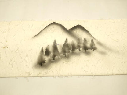 平和屋着物●九寸名古屋帯　髭紬　作家物　手描き　遠山風景文　正絹　逸品　DAAY8217cm