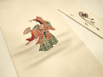 平和屋着物●塩瀬 九寸名古屋帯 女人文 金彩 正絹 逸品 DAAY8221cm