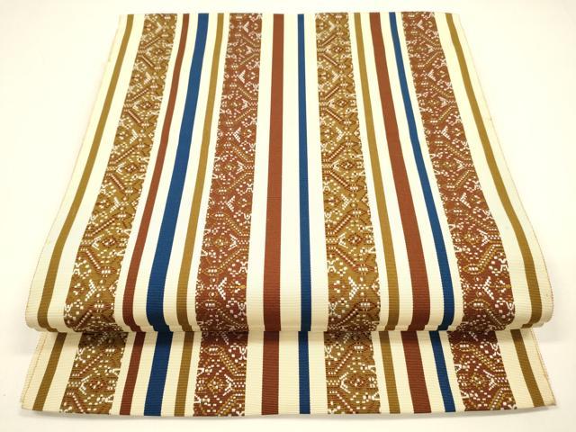 平和屋着物●本場筑前博多織 八寸名古屋帯 抽象間道 正絹 逸品 DAAY8223cm