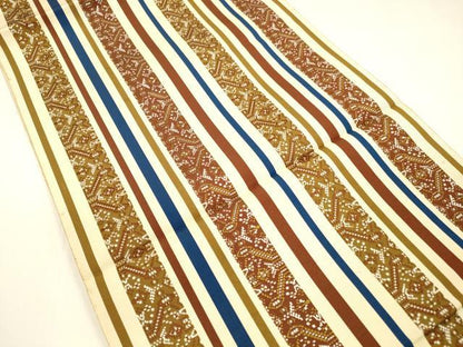 平和屋着物●本場筑前博多織 八寸名古屋帯 抽象間道 正絹 逸品 DAAY8223cm