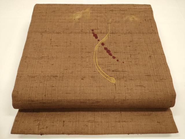 平和屋着物●九寸開き名古屋帯 生紬 刺繍 抽象文様 金彩 正絹 逸品 DAAY8232cm