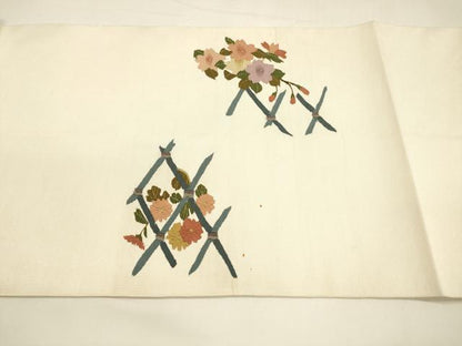 平和屋着物●爪掻き本綴れ　八寸名古屋帯　籬草花文　金糸　正絹　逸品　DAAY8245cm